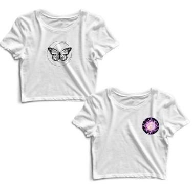 Imagem de Kit 2 Blusas Cropped Tshirt Feminina Lua Borboleta e Sol Lua - Goup Su
