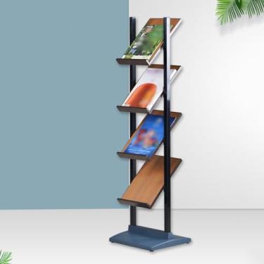 Imagem de Porta-revistas de 4 níveis - Suporte de folheto de chão, suporte de exibição chanfrado com base antiderrapante, organizador de literatura multiuso para escritório e sala de espera (Cor: St)