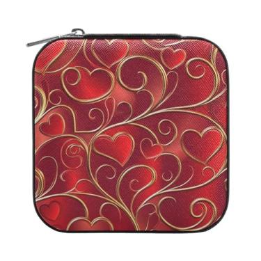 Imagem de Burbuja Caixa de joias com corações dos namorados, mini estojo de joias de viagem para mulheres e meninas, organizador de joias para brincos, anéis, colares e pulseiras