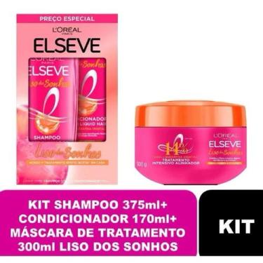 Imagem de Kit Elseve Liso dos Sonhos - Shampoo 375ml+Cond 170ml+Máscara 300g - L