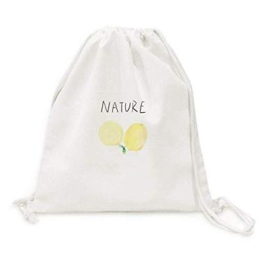 Imagem de Mochila de lona com cordão Natural Lemon Soloisland para viagem de compras