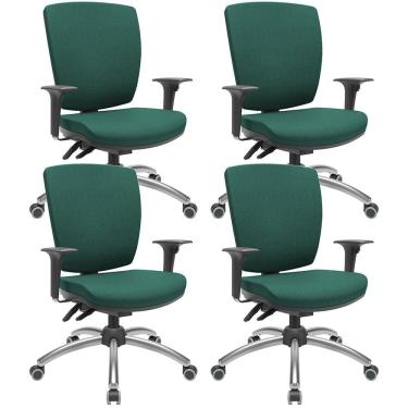 Imagem de Kit 4 Cadeiras de Escritório Diretor Office Giratória Cromada Alta Flexi P03 Poliéster Verde - Lyam