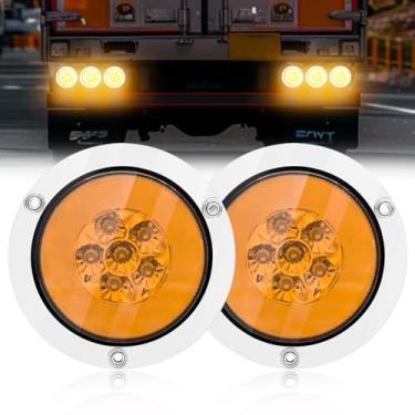 Imagem de NWpangu Luzes traseiras de reboque de LED redondas de 10 cm com ilhoses Chorme, iluminação de reboque de montagem embutida para caminhão, trator, barco, trailer, van, amarelo, 2 peças