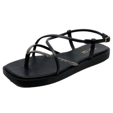 Imagem de Sandalia Feminina Tiras Finas Brilho Flat Sua Cia 8341.15184