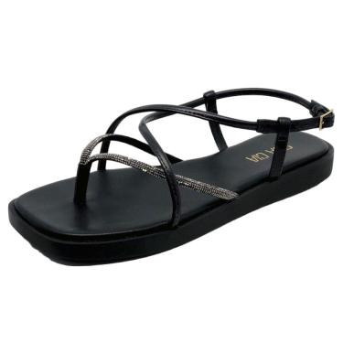 Imagem de Sandalia Feminina Tiras Finas Brilho Flat Sua Cia 8341.15184