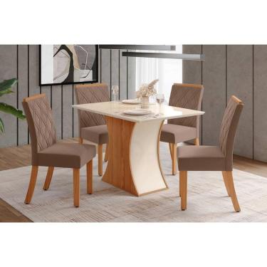 Imagem de Sala De Jantar Completa Luiza Tampo Reto Madeirado C-vidro 120x90cm E 4 Cadeiras Vita Nature-veludo Light Bege Vanilla - Henn