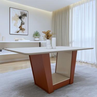 Imagem de Mesa De Jantar Retangular 6 Lugares 160cm Tampo Mdf Apogeu Frassino/off White