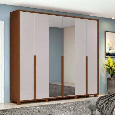 Imagem de Guarda-roupa 6 Portas 4 Gavetas 100% Mdf Com Espelho E Pés Style Frassino-off White