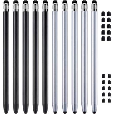Imagem de Caneta Stylus para tela sensível ao toque, ChaoQ 10 peças de caneta Stylus de alta sensibilidade e precisão para iPad, iPhone, Android, compatível com todas as telas sensíveis ao toque (preta/prata)
