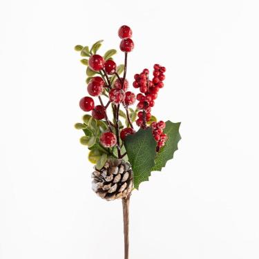 Imagem de Kit 8 Ramo Artificial Frutas Vermelhas Decoração Natal 28cm