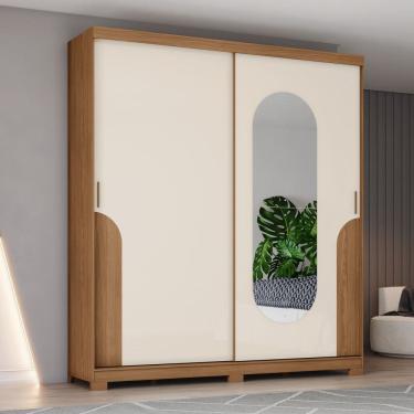 Imagem de Guarda Roupa Talles 2 Portas Deslizantes 3 Gavetas Detalhes e Espelho com Cantos Arredondados