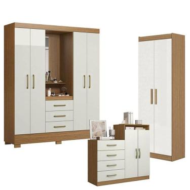 Imagem de Guarda Roupa Solteiro Paris 2045150 com Armário Multiuso 2 Portas 2000191 e Cômoda Sapateira Londres 2004142 Atacama Off White - Aramóveis