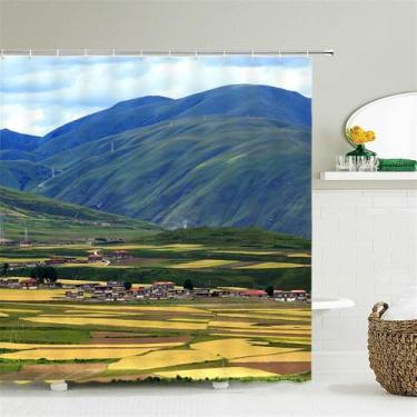 Imagem de Cortinas de chuveiro de paisagem para banheiro Poliéster Cenário natural Floresta Impressão Cortina de chuveiro com gancho 180 * 200CM,2222W,W180xH180cm