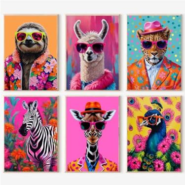 Imagem de cupmod Kit de 6 pacotes de tinta animal colorida por números para adultos, kit de pintura a óleo em aquarela DIY por números, kit fácil de pintar por números para decoração de parede de casa 25 x 35