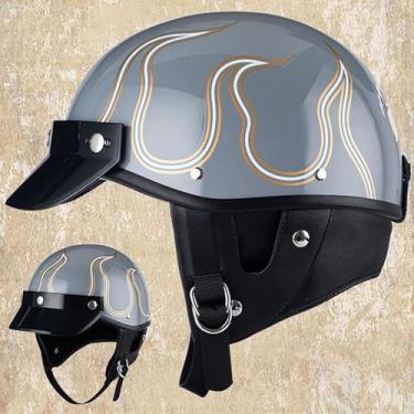 Imagem de Capacete Retro Half Aprovado Pelo Dot Capacete De Rosto Aberto De Verão Para Unissex Adultos Four Seasons Capacete Leve Half Shell Jet Com Viseira Solar Para Ciclomotor Cruiser, 4, XXL(61-63CM)