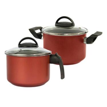 Imagem de Jogo 2 Peças: Leiteira e Caçarola Antiaderente Cereja - Panelaço Brasi