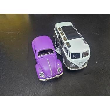Imagem de Kit Fusc Kombi Miniatura Colecionável Brinquedo Carrinho Metal À fricção Abre Portas (Roxo + Cinza)