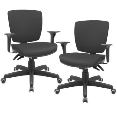Imagem de Kit 02 Cadeiras De Escritório Executiva Office Giratória Preto Baixa Flexi P03 Vinil Preto - Lyam