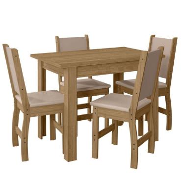 Imagem de Conjunto Sala De Jantar 4 Cadeiras Tampo Retangular 108cm Sem Vidro Bellagio Carvalho Clara Savana - Poliman