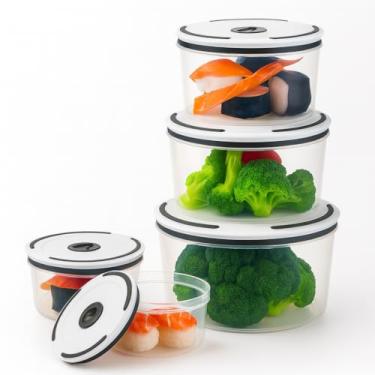 Imagem de Conjunto de 5 Potes Redondos com Tampa, Empilháveis, Transparentes, Armazenamento de Alimentos