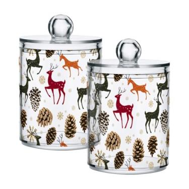 Imagem de Qilmy Pacote com 2 unidades de suporte Qtip de renas de pinheiro de inverno, frascos de boticário de 400 ml, vasilha organizadora de banheiro para cotonetes, bolas de algodão, almofadas de maquiagem