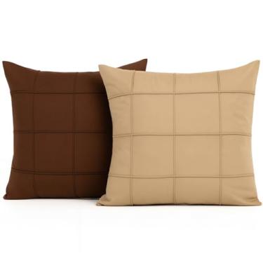 Imagem de Kit 2 Capas de Almofada Natalina 45x45cm em Suede Aveludado com Zíper - Sem Enchimento Decoração Natal (Marrom/Areia)