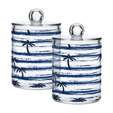 Imagem de Qilmy Qtip Suporte de 400 ml, palmeiras havaianas de plástico transparente boticário com tampa, dispensador de recipiente de banheiro para bola de algodão, cotonete, fio dental, pacote com 2