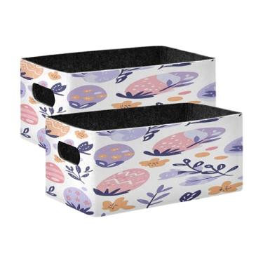 Imagem de xigua Conjunto de 2 caixas de armazenamento de ovos de Páscoa, cubo de armazenamento dobrável, organizador de cestas de armazenamento para livros, prateleiras, armário, lavanderia, berçário