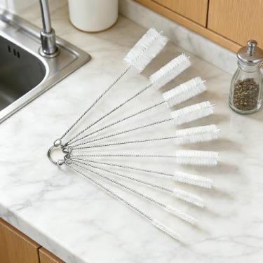 Imagem de Conjunto de 10 escovas de limpeza de tubos de aço inoxidável, limpador de tubo estreito flexível para canudos, garrafas, bocais e pequenas lacunas, ferramentas de limpeza doméstica reutilizáveis