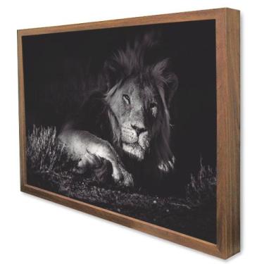 Imagem de Quadro Decorativo Leão Preto e Branco em Moldura Caixa - TaColado, 40 