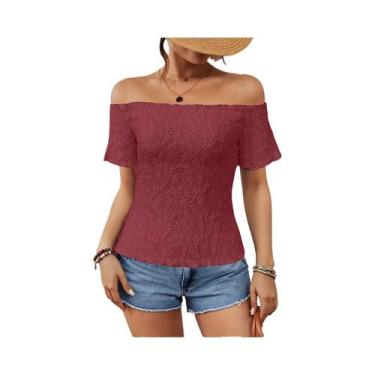 Imagem de Blusas De Renda plus Size Com Ombros Descobertos, Manga Bufante Em Tul