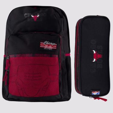 Imagem de Kit Mochila e Estojo NBA Chicago Bulls Preta - Sestini, Único