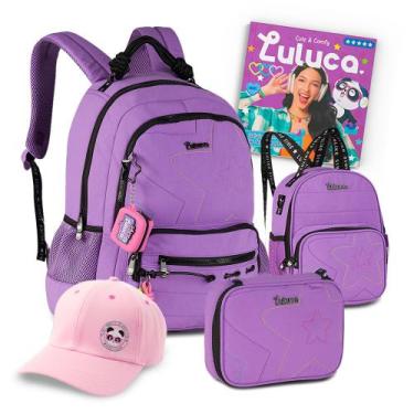 Imagem de Kit Mochila Luluca Youtuber Feminina Teen Estojo Lancheira, 20 Litros,