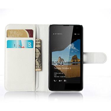 Imagem de Capa carteira para Microsoft Lumia 550, capa carteira flip de couro PU premium com compartimento para cartão, suporte e fecho magnético [capa interna à prova de choque de TPU] Compatível com Microsoft