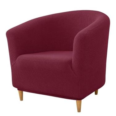 Imagem de 1 Piece Club Chair Slipcover, Stretch Checkered Tub Chair Slipcover Soft with Elastic Bottom Tub Chair Cover Washable for Living Room(Color:Wine Red)