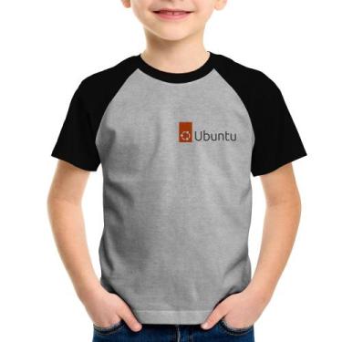 Imagem de Camiseta Raglan Infantil Ubuntu Linux - Foca na Moda, Cinza, Preto, 8