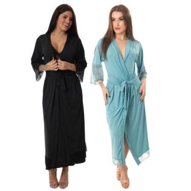 Imagem de Kit 2 robe noiva feminino roupão de renda luxo hobe - ALTIE, Preto, Sa