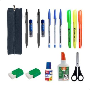 Imagem de Kit Escolar Estojo Caneta Corretivo Lapiseira E Mais Itens - Darujo