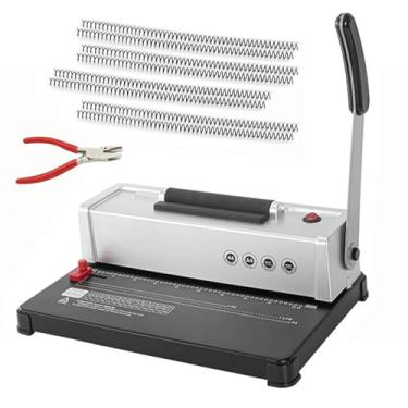 Imagem de Máquina de encadernação em espiral, perfurador A4/A5/tamanho carta furador de encadernação com ajustável e margens, kits de encadernação de livros resistentes com 100 bobinas de 5/40.6 cm, alicates