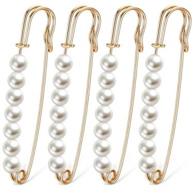 Imagem de Broche de segurança de 4 peças, broche de pérola falsa, clipes decorativos para calças de pérola, grampos de cintura, alfinetes de xaile grandes para mulheres, roupas, calças, acessórios de saia,