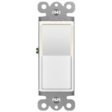 Imagem de ENERLITES Interruptor de luz iluminado decorador de 3 vias, três direções, fiação lateral e push-in, somente fio de cobre, parafuso de aterramento, grau residencial, 15A 120-277V, listado pela UL, 93160-W, branco