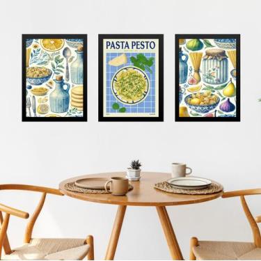 Imagem de Kit 3 Quadros Para Cozinha Azul - Pasta Pesto 33x24cm - Quadros On-lin