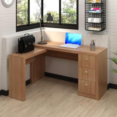 Imagem de Mesa para Escritório em L com 3 Gavetas ME4101 Amêndoa Tecnomobili