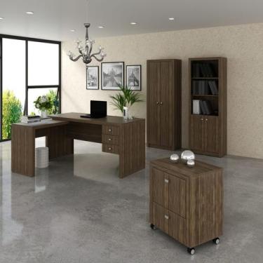 Imagem de Kit Escritório Mesa com Gavetas Armário com 2 Portas Nogal - Tecno Mob