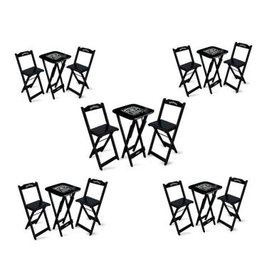 Imagem de Kit 5 Conjuntos De Mesa Bistrô Dobrável Jack Daniel`s Com 2 Banquetas De Madeira Preta