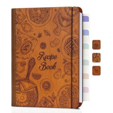 Imagem de Livro de receitas em branco com capa de madeira para escrever em suas próprias receitas, fichário de receitas para receitas manuscritas, livro de receitas em branco, presente de diário de receitas