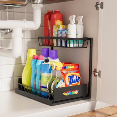 Imagem de Palama Organizador embaixo da pia, prateleira de pia deslizante de 2 níveis, altura ajustável, organizadores e armazenamento de cozinha e banheiro, preto, 1 pacote