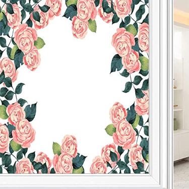 Imagem de Película de janela de privacidade de flores, textura de estilo floral, filme de vidro para sala de estar e escritório em casa, L90 x C 190 cm