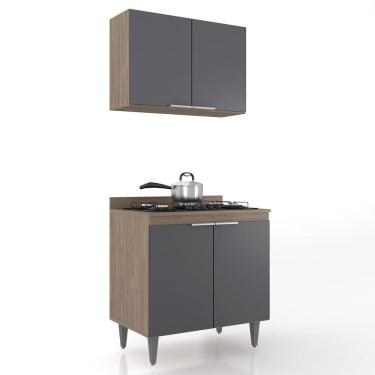 Imagem de Armário de Cozinha e Balcão Cooktop Pérola Z34 Freijó/Grafite - Mpozenato