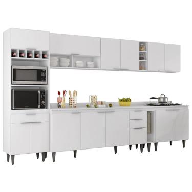 Imagem de Armário de Cozinha Com Tampo CP07 340cm Pérola Branco Z34     - Mpozenato